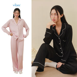 VIBES Pijama dài tay Lụa trơn cao cấp phom mới 2026 Long Sleeve Set