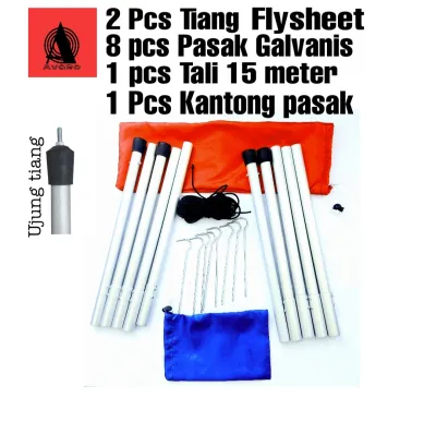 2 Pcs Tiang Flysheet / Tiang Tenda Tarptent + Pasak + Tali