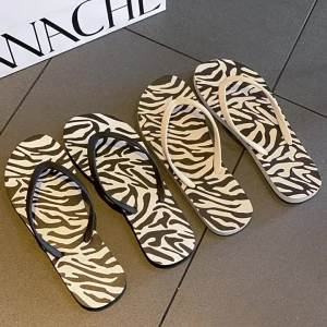 [Free Shipping]New Summer Flip-Flops For Women Zebra Pattern Trendy Ins-Style Slippers Non-Slip Flat Casual Beach Flip-Flops