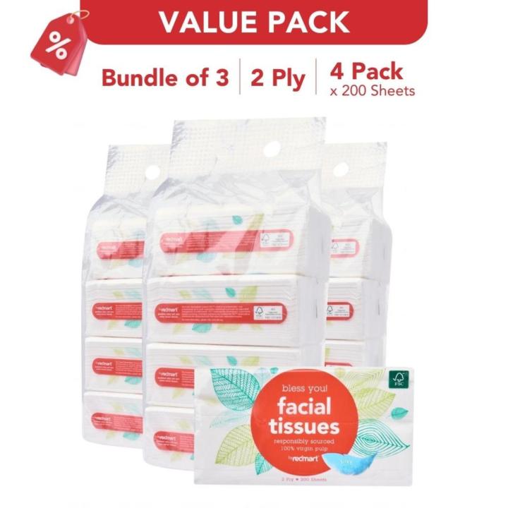 [VALUE BUNDLE] RedMart Silky Soft 2Ply Facial Tissue Paper - 3 x 4 Pack
