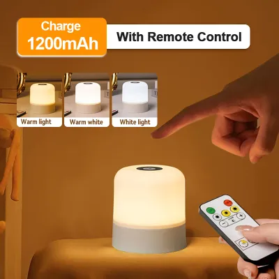 Rechargeable Bedside Lampshade Dimmable LED Night Light Tricolor Touch Table Lamp Remote Control