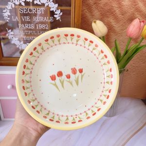 Bộ Bát Đĩa Gốm Sứ Decor Bát Ăn Cơm Bát Ăn Chè Chén Dĩa Dễ Thương Bộ Bát Đĩa Hoa Tuy Lip Đỏ Xinh Yêu Dễ Thương