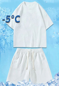 sunmi Mens 2piece comfortable shortsleeved suit loose top shorts mens sports casual waffle pants