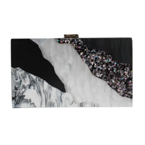 New Fashion Brand Women Acrylic Handbag Blue Sequin Striped Woman Evening Bags Luxury Party Black Wedding Bags Cute Vintage Purse Clutch