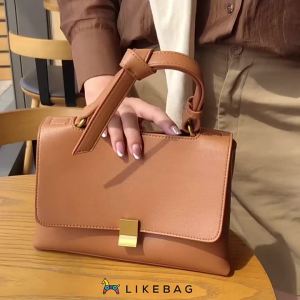 Cross-Border 2024 New simple solid color handbag with crossbody strap elegant double-compartment single-shoulder womens bag versatile and large capacity