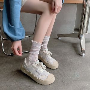 One Shoes ถุงเท้ากองลูกไม้สำหรับผู้หญิงพร้อมถุงน่องขอบหูสำหรับสวมใส่ด้านนอกสไตล์อินฤดูร้อนบางjkลูกไม้ถุงน่องญี่ปุ่นสีทึบเรียบง่าย