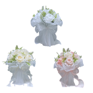 Realistic Pearls Decors Bridal Hand Bouquet Silk Flower Arrangement for Wedding Anniversaries and Formal Occasion