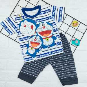 Setelan Anak Usia 6bulan-2tahun Bahan Spandek Gambar Doraemon Salur