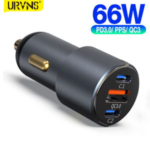 URVNS 66W USB C Car Fast Charger Adaptive 3-Port Type C Port 33W 30W PPS/PD&QC3.0 Car Charger Adapter for Samsung S22/S21/S20 Ultra/Note 20/10 PlusiPad Pro/AirMacBookPixel