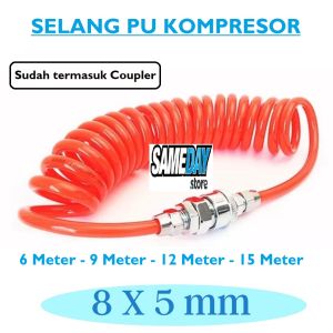 Selang Kompresor Angin PU Recoil High Pressure Hose 5x8mm Panjang 6m / 9m /12m /15m