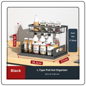 【JJ HOME】Under Sink Pull Out Organizer / Kitchen Cabinet Storage Rack / L-Shaped Sliding Shelf