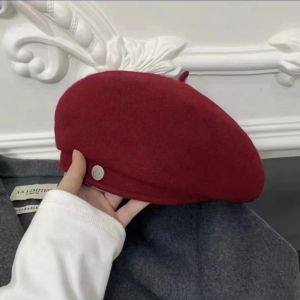 LEKGAVD Woolen Wool Beret Pure Color British Style Octagonal Hat Casual Korean Style Retro Painter Hat Ladies
