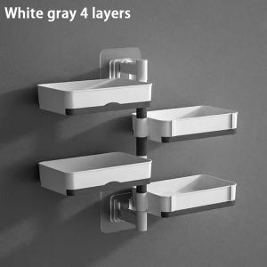 1/3/4 Rotating Drain Soap Holder Wall Hanging Perforated Bathroom Soap Box Wall Mounted Self-Adhesive Soap Dish Rack