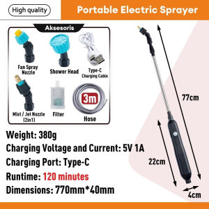 Portable Rechargeable Electric Sprayer 2/3/5M Telescopic Wand USB Type-C Charging Adjustable Nozzle Garden Watering Car Cleaning Disinfection Atomizing Sprayerair humidification glass cleaning etc