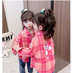 Wanders เสื้อผ้าเด็กผญ เสื้อเด็กหญิง การออกแบบลายสก็อตสีชมพูการ์ตูนน่ารัก เสื้อแขนยาวเด็กผู้หญิง