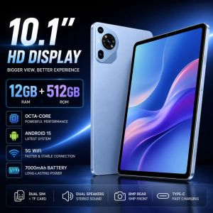 10.1" HD Display Tablet with 12GB RAM 512GB ROMAndroid 15 5G WiFi 7000mAh Battery Dual SIM Dual Speakers 8MP Rear 8MP Front Type-C Fast Charging