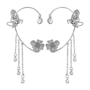 Ziricon sáng bóng Bướm hoa tai màu vàng tua Bông tai kẹp cho phong cách Hàn Quốc cho nữ đồng Bông tai mà không cần đồ trang sức khuyên xỏ