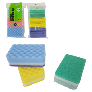 Colourful Wave Type Multicolor Sponge for Kitchen Cleaning 3-Pcs