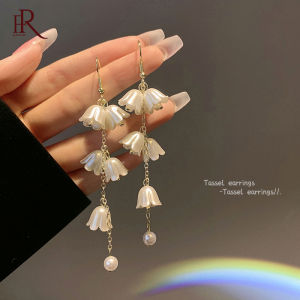 Frascati Korean White Acrylic Crystal Flower Petal Long Drop Earrings For Women New Trendy Sweet Pearl Tassel Dangle Earrings Jewelry Gift