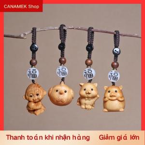 CS 1PC gỗ khắc Kawaii hoàng đạo Keychain động vật dễ thương Túi Mặt dây chuyền xe hơi treo trang trí điện thoại di động chuỗi Phụ kiện tự làm