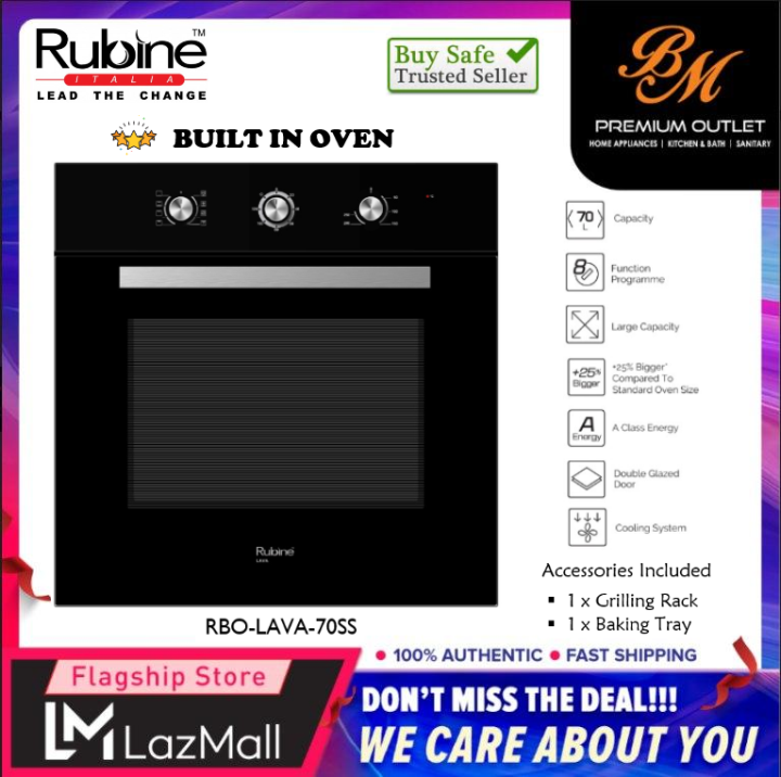 RUBINE [ RBOLAVA70SS ] BuiltIn Oven Full Glass 70L with 8 Cooking Functions / RUBINE [ RBO