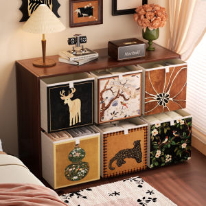 Middle Ancient Style Household Storage Box Large Capacity Folding Grid Cabinet Toy Sorting Box Fabric Folding Storage Basket