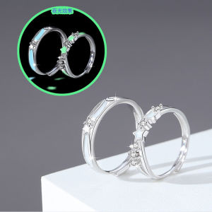 Starry Night Glow Sterling Silver 925 Couple Ring with Unique Design for Men and Women Light Luxury Zircon Ring Star Pair Ring