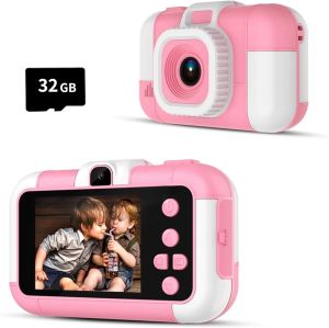 Kids Camera for Girls Toddler Selfie Toy Camera 1080P HD Digital Video Cameras for Kids Christmas Birthday Gift for Children Age 3-12 Years Old Girls with 32GB Card （Pink）