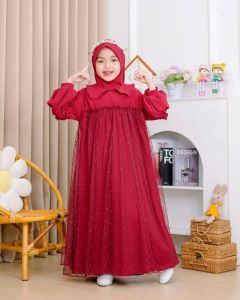 ANFAF - Sakura Dress Kids Gamis Set Syari Anak Lebaran 2025 Dress Anak Umur 6 - 11 Tahun FREE HIJAB BISA COD