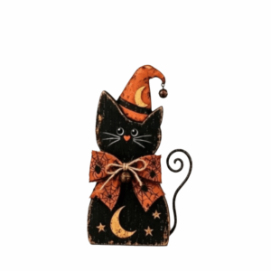 FANGAN Double Side Witch Cat Decor Vintage Rustic Halloween Figurine Set Halloween Centerpiece Autumn Harvest Style Wooden Halloween Figurine Mantel Decor