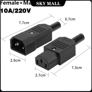 1pair 10a 250v IEC Straight Cable Plug Connector Female & Male Plug Rewirable Power Connector 3 Pin Ac Socket Plug For Electric Vehicle