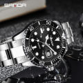 SANDA 1099 Men's Quartz Watch Luxury Fashion Green Date Pointer with Stainless Steel Strap Wristwatches for Male Watches. 