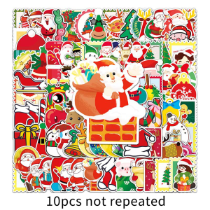 100pcs Christmas Sticker Santa Claus Decal Christmas Gift Cartoon Pattern Decoration Waterproof Sticker