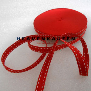 Tali Webbing Lanyard 1 cm Bintik Halus Warna Merah Garis Putus Putih Harga Per Rol isi 19 Meter