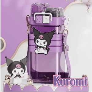 COD Sanrio Double Straw Cup kuromi Childrens cute water bottle with shoulder 520ML Sanrio cup