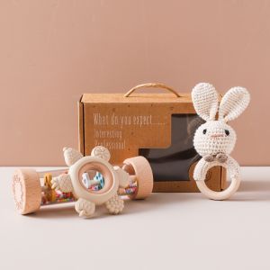 Baby Rattle Set Present Box Crochet Animal Toy Cartoon Flower Teether Rain Tube 0-12 Months Baby Sensory Toy Set Newborns Gifts2026