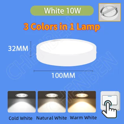 CHENBEN Tricolor Downlight LED Ceiling Lights 5/10/15W/25W Pin Light Aluminum Round 3 Colors Surface Mounted Downlights 220V Spotlight For Canopy Living Room Bedroom Shop Decoration