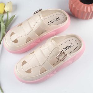 [Free Shipping] Thick-Soled New Summer Slippers Casual Half-Slipper Style For Outdoor Wear Fashionable WomenS Hollow-Out Color-Block Beach Sandals