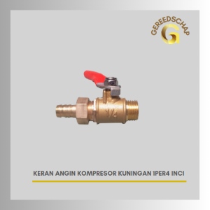 Keran Angin Kompresor Kuningan 1/4 Inci dengan Tutup Plastik Warna Merah