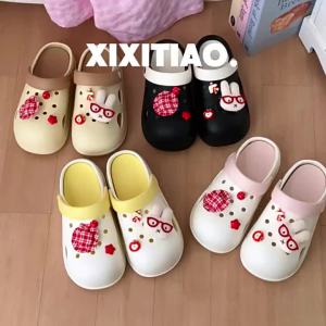 [Free Shipping]  Cute Bunny WomenS Summer Closed-Toe Clogs Thick-Soled Color-Block Korean-Style New Slippers For Girls
