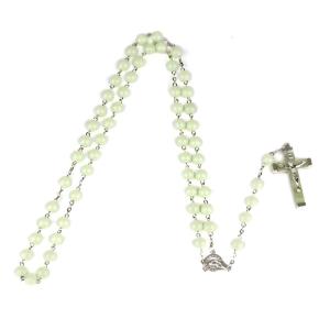 8mm Glow in the Dark Rosary Necklace Jesus Christ for Cross Pendant Noctilucent Long Chain Catholicism Religious Fashion