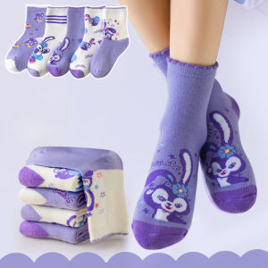 Set 5 đôi tất Thỏ tím chất len co giãn cho bé gái 2-8 tuổi