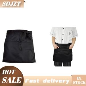 SDJZT Đen Bust Waiter ngắn Tạp Dề nhà bếp nhà hàng Flirty với túi