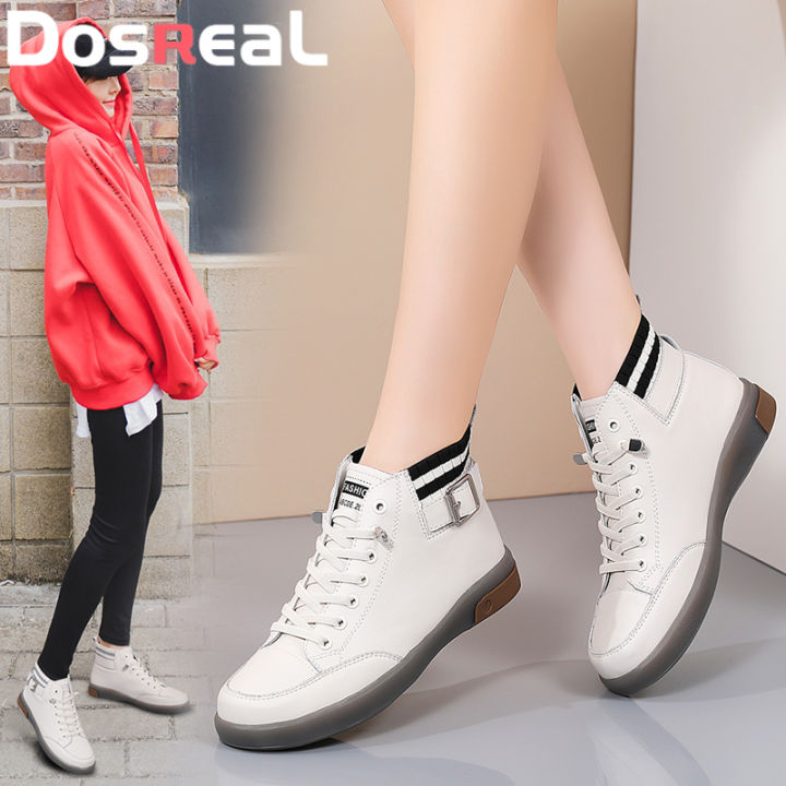 DOSREAL Korean Ladies Fashion Boots for Women Office Lady Elevator Shoes Genuine Leather Slip On Thick Bottom Casual Ankle Boots Ladies Fashion Boots