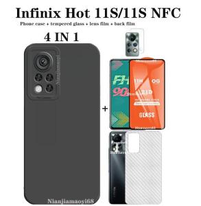 4 in 1 For Infinix Hot 11S NFC Phone Case for Hot 12i 10 play Note 11s/11pro/Note 12 G96 Candy Color Lens Protection t Angel Eye Pupil Frosted Soft Phone Case + Clear Tempered Film + Back Film + Lens Film