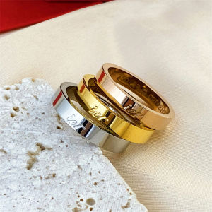 Rose Gold Titanium Steel Diamond Ring Card Home with Logo Signature Ring Male and Female Couples Ring Refers to Trend Jewelry Letter Couple