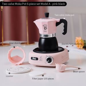 BINCOO Coffee Moka Pot Set Double Valve Italian Small Home Brewing Coffee Pot Manual Bean Grinder Set for Outdoor Travel Best Gift Couple Gift 2Cups