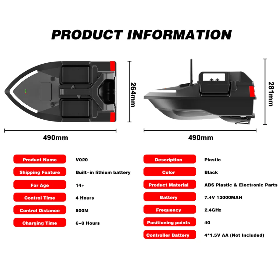 Remote Control Fishing Bait Boat Fish Finder 2kg Feed Delivery Loading 500m  Remote Control Fishing Bait Boat Rc Boat 2.4ghz Rc Fishing Boat,5200mA