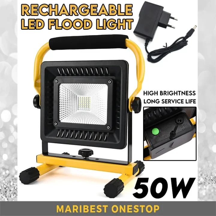 50W HEAVY DUTY RECHARGEABLE LED FLOOD LIGHT SPOT WORK CAMPING