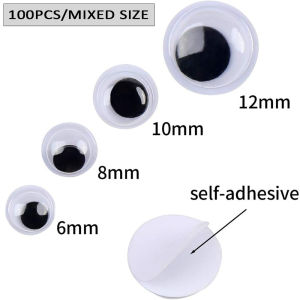100PCS Wiggly Google Eyes Self Adhesive Sticker Black/Colorful Googly Doll Eye Sticker DIY Accessory